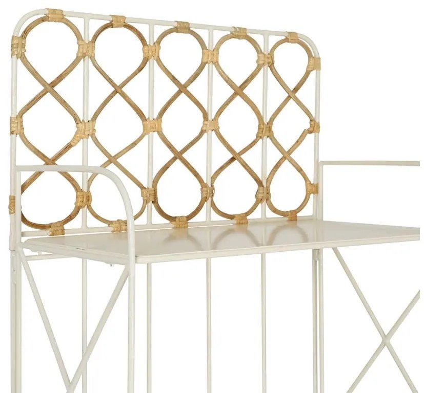 Etajera din metal si rattan, 4 rafturi, H160 cm, Roseraie White
