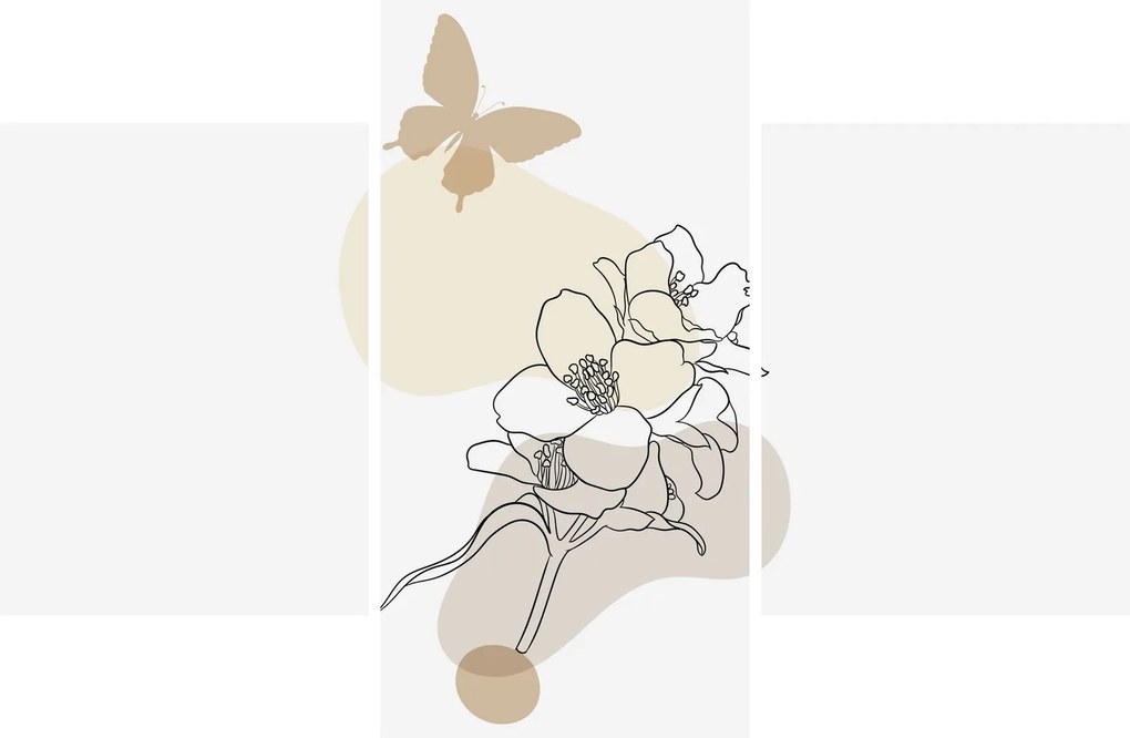 Tablou - Flori bej cu fluture N⁰3 (90x60 cm)