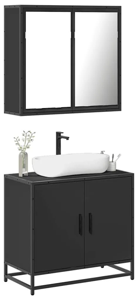 vidaXL Set mobilier de baie, 2 piese, negru, lemn compozit