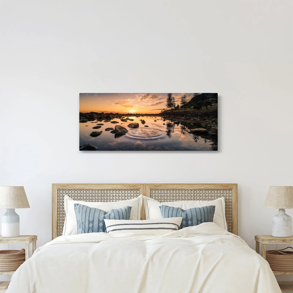 Tablou - Apus de soare la lac (120x50 cm)