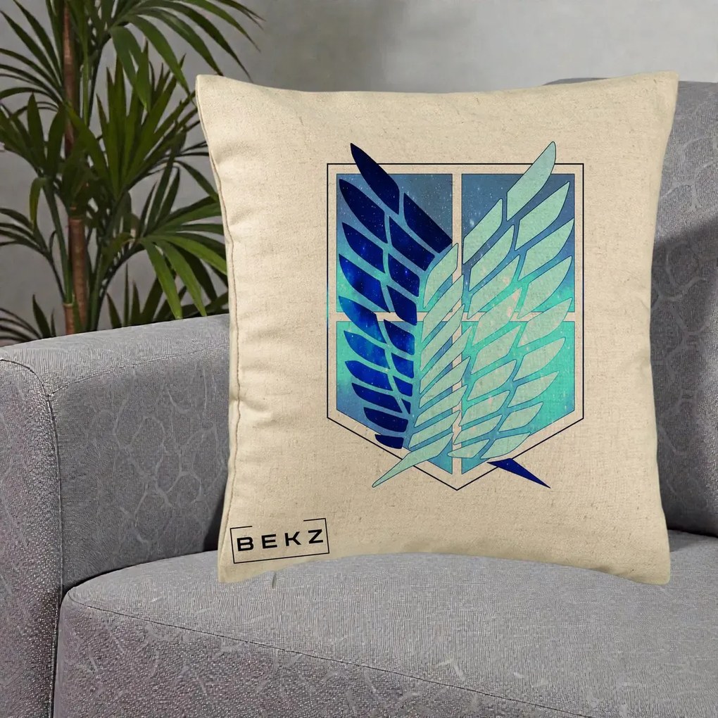 Perna Personalizata Attack on Titan Wings of Freedom, 40x40 cm, Bej, Husa Detasabila, Perna Inclusa, BEKZ®