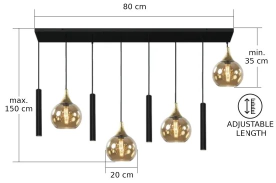 Lustră pe cablu CALYPSO 4xGU10/60W/230V + 4xE27/60W negru/auriu