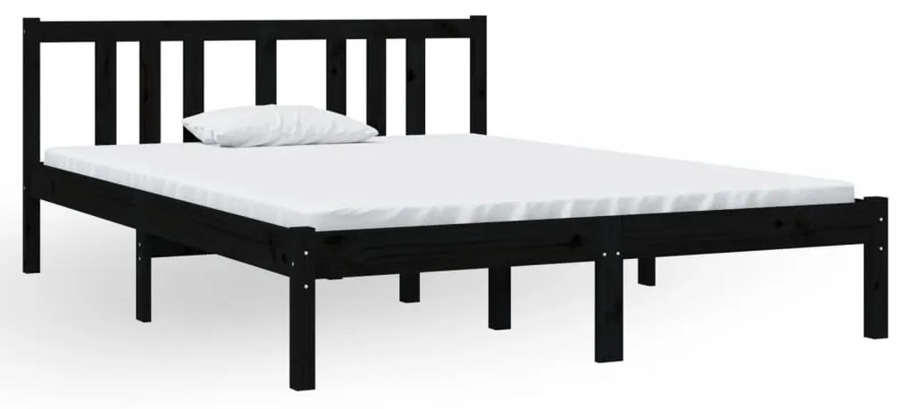 814863 vidaXL Cadru de pat dublu, negru, 135x190 cm, lemn masiv