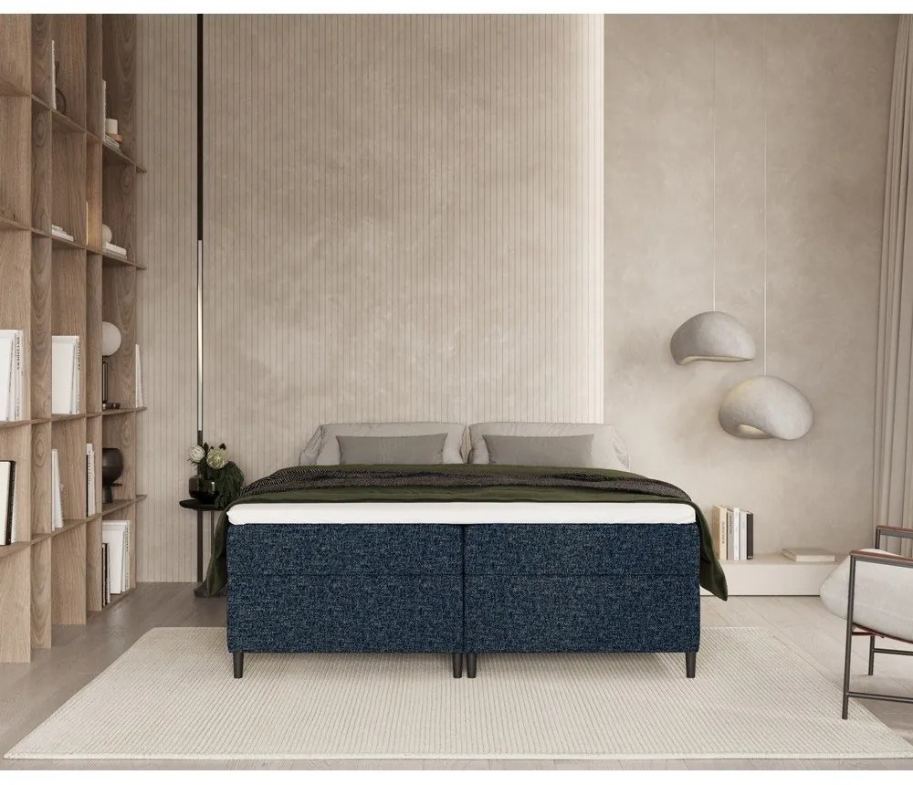 Pat boxspring albastru închis cu spațiu de depozitare 160x200 cm Araya – Maison de Rêve
