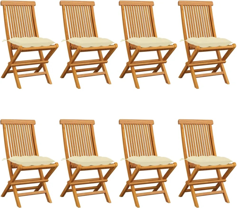 vidaXL Scaune de grădină cu perne alb crem, 8 buc., lemn masiv de tec