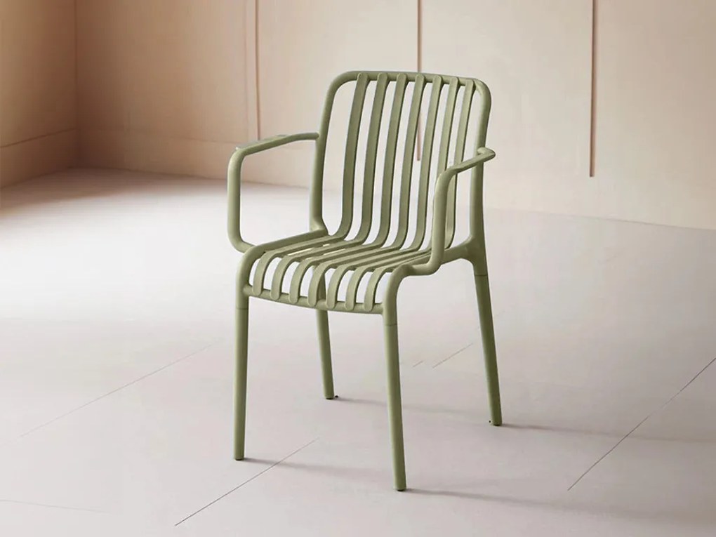 Scaun din plastic TREGO cu brate, verde