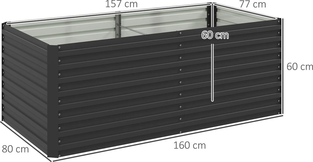 Outsunny Jardinieră ridicată galvanizată dreptunghiulară pentru exterior - fund deschis - 160 x 80 x 60 cm, gri | Aosom Romania