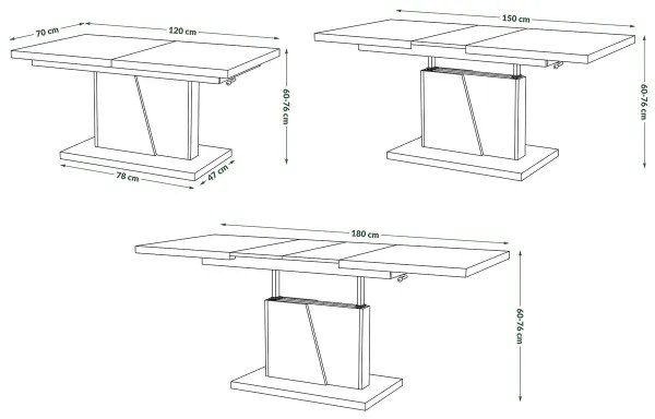 Masă extensibilă NINO pentru living și dining, cu blat înălțabil, albă