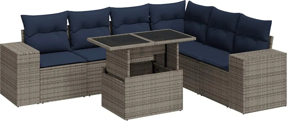 vidaXL Set mobilier de grădină cu perne, 7 piese, gri, poliratan