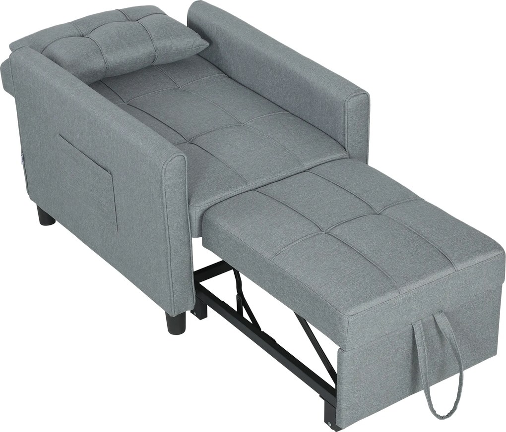HOMCOM Canapea-pat pliabil convertibil cu spătar reglabil și pernă, Gri | Aosom Romania