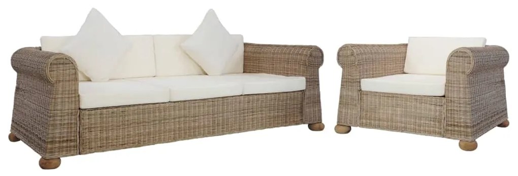 278604 vidaXL Set de canapele cu perne, 2 piese, natural, ratan