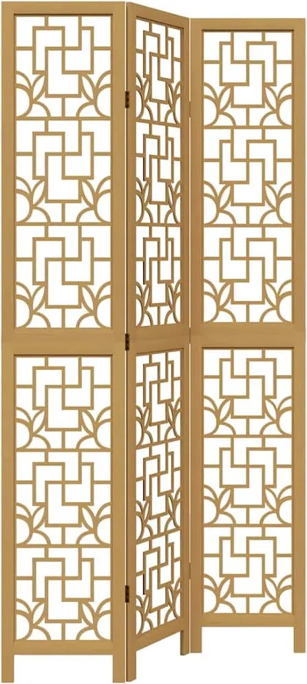 vidaXL Paravan de cameră cu 3 panouri, maro, lemn masiv paulownia