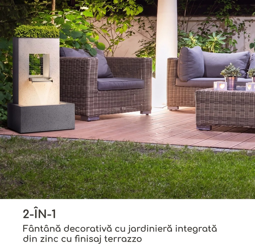 Blumfeldt Bloomingstone, fântână, fântână de grădină, fântână decorativă, 20 W, pompă, zinc, LED