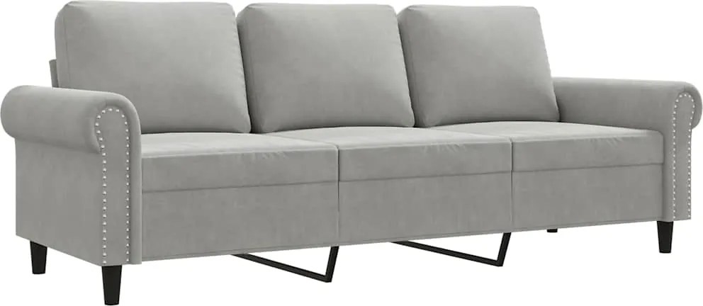 vidaXL Canapea cu 3 locuri, gri deschis, material 180CM catifea