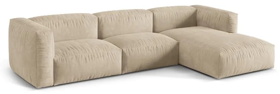 Colțar modular bej cu tapițerie din catifea (cu colț pe partea dreaptă/cu șezlong) Martina – Micadoni