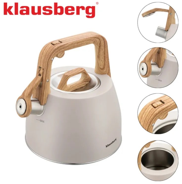 Ceainic cu fluier Klausberg KB-7917, 2,5 l, Maner izolat termic, Inductie, Bej