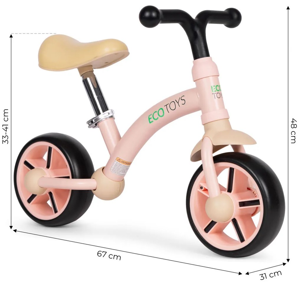 Bicicletă de jogging cu roți EVA și scaun reglabil roz