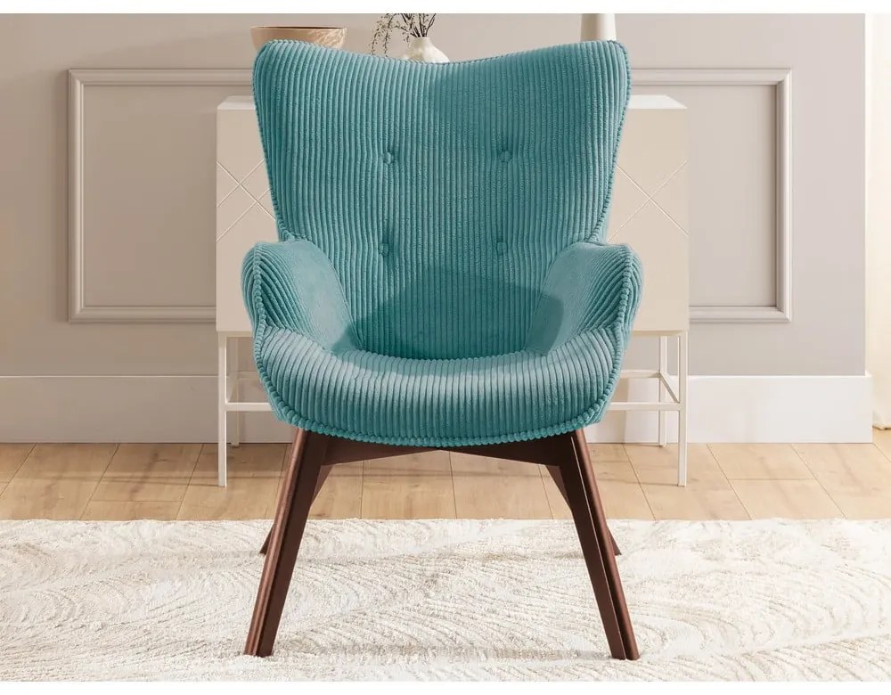 Fotoliu turcoaz cu tapițerie din catifea reiată Niko – Ropez