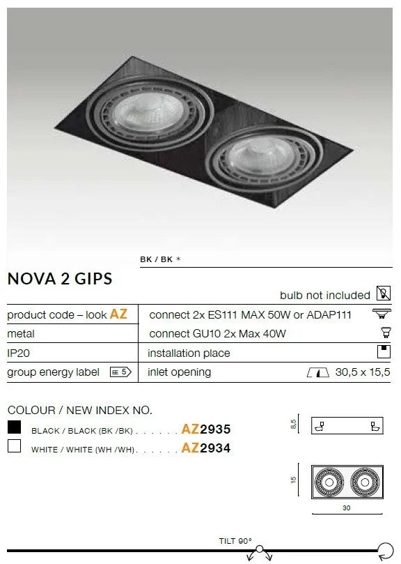 Spot incastrabil directionabil tavan/plafon NOVA GIPS 2 alb