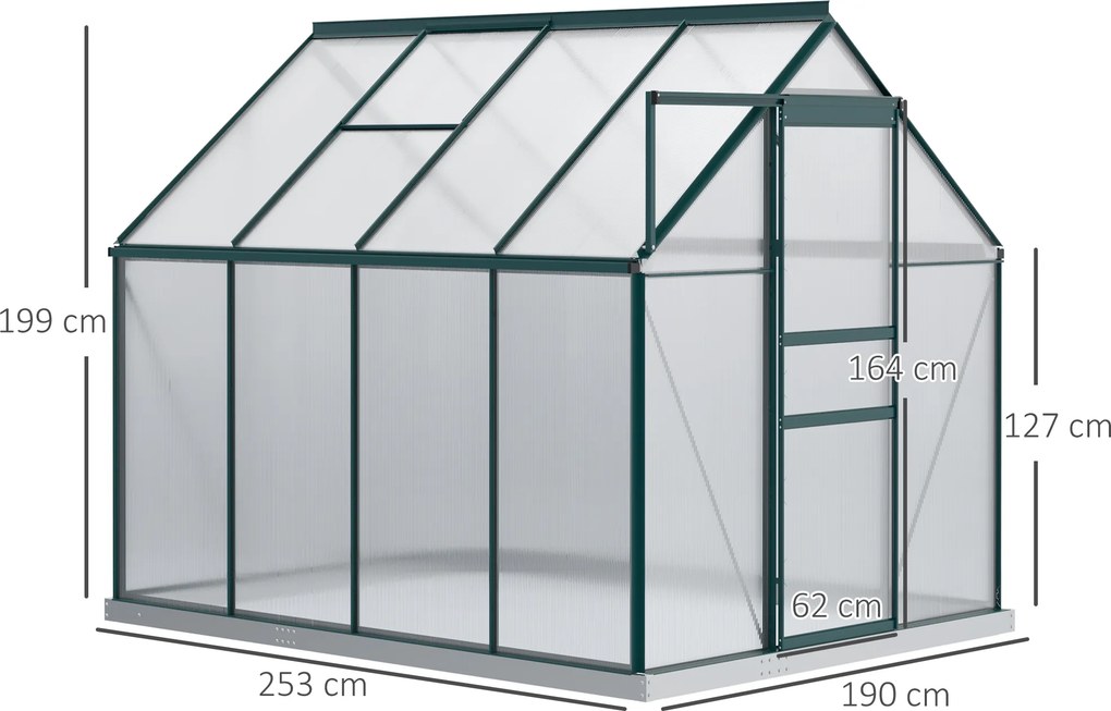 Outsunny Sera pentru plante din aluminiu kit sera de gradina walk-in din policarbonat cu ventilatie, Verde | Aosom Romania