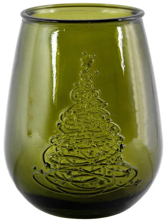 Vaza verde din sticlă cu motiv de Crăciun Ego Dekor Arbol de Navidad, înălțime 13 cm