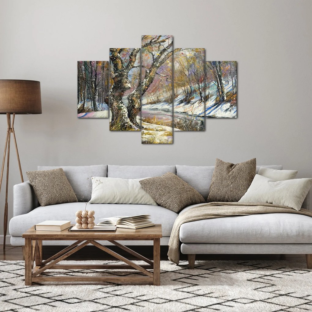 Tablou cu peisaj de iarnă pictat (150x105 cm)
