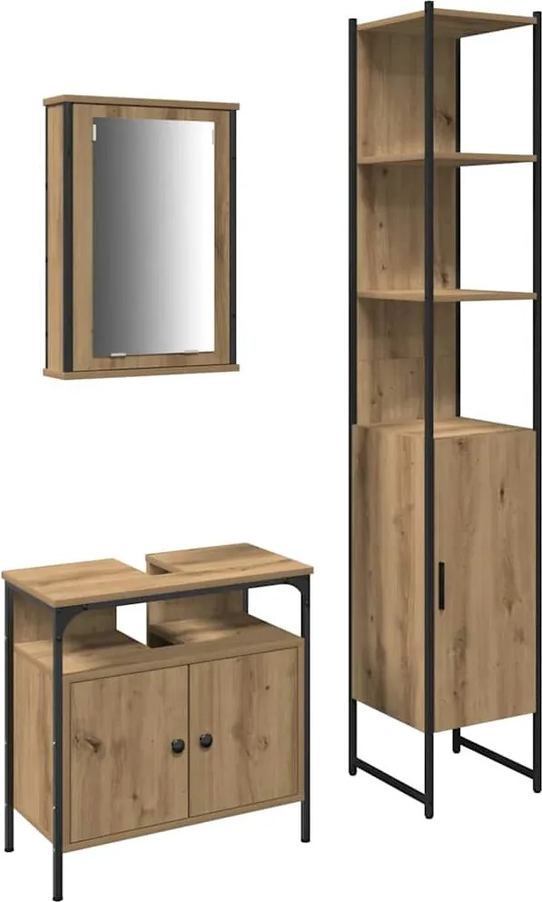 vidaXL Set de mobilier pentru baie cu raft 3 pcs Stejar Artizanal