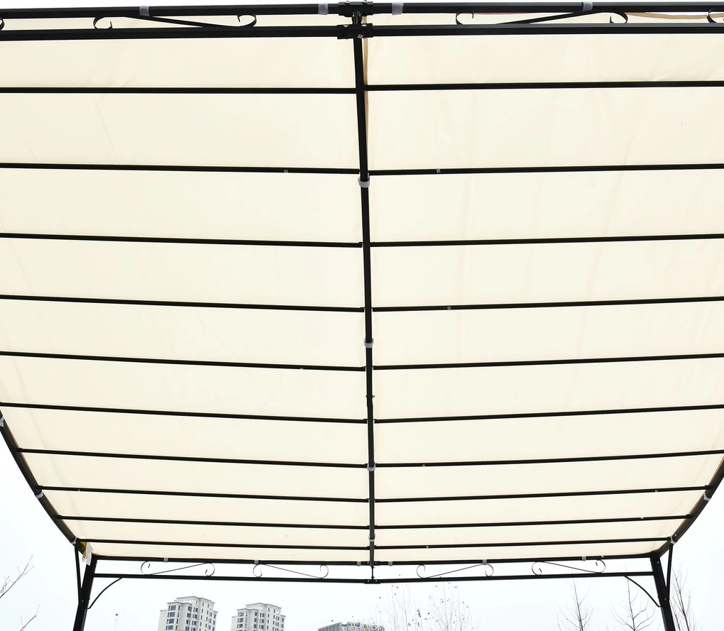 Outsunny Pavilion cu Perdea Parasolară și Prelată Impermeabilă din Poliester, Ideal pentru Grădină, Crem, 297x297cm | Aosom Romania