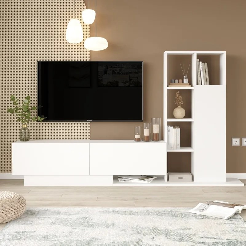 Set mobilier living Damon, Pako World, Alb, 140x29x39 cm