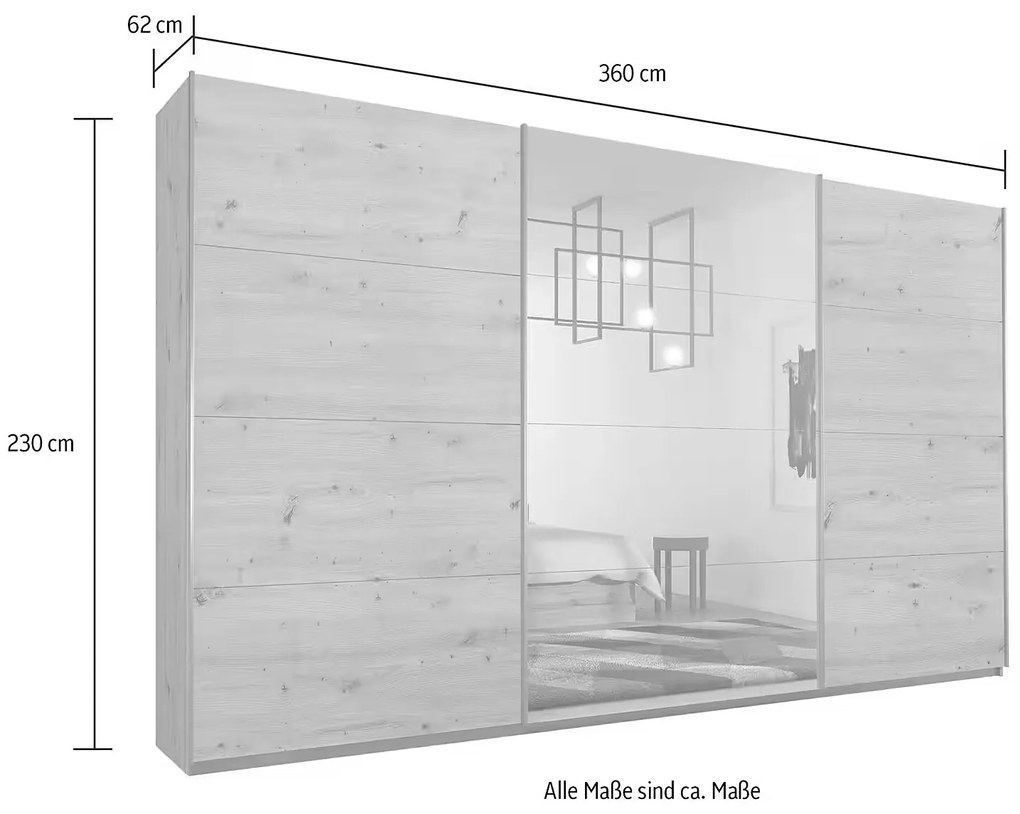 Dressing 360 cm lungime, 3 uși glisante, oglindă pe mijloc, culoare gri antracit, 229 cm înălțime