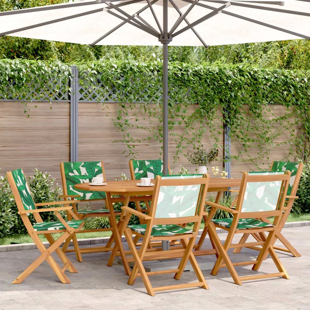 vidaXL Set mobilier de grădină 7 piese textil model frunze/lemn masiv