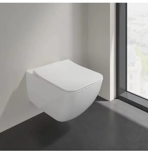 Capac WC slim, Villeroy&Boch Venticello, cu inchidere lenta, Alb Alpin, 9M79S101