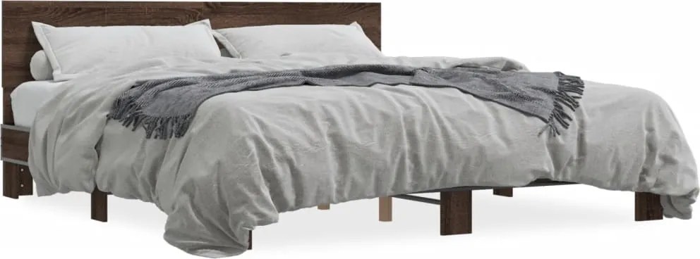 vidaXL Cadru de pat, stejar maro, 200x200 cm, lemn prelucrat și metal