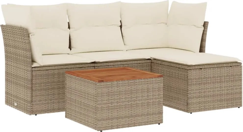 vidaXL Set canapele de grădină cu perne, 5 piese, bej, poliratan