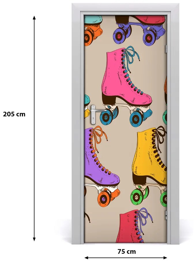 Autocolante pentru usi patine cu rotile colorate autoadezive pe ușă