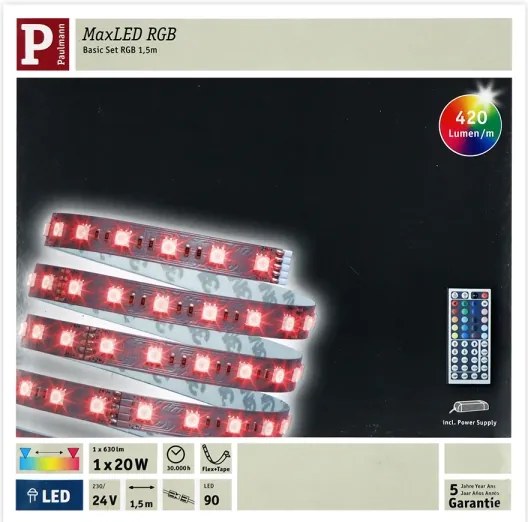 Paulmann 70587 - bandă LED RGB/20W dimerizabilă MAXLED 1,5m 230V + telecomandă