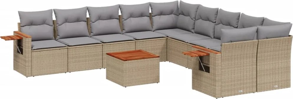 vidaXL Set canapele de grădină cu perne, 11 piese, bej, poliratan
