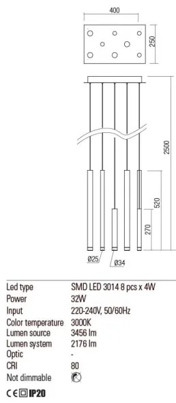 Lustră LED pe cablu MADISON Redo 01-2048 8xLED/4W/230V negru