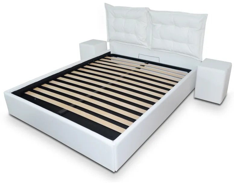 Pat tapitat cu piele ecologica, 200 x 200 , cu somiera fixa, Culoare Alb, Otto