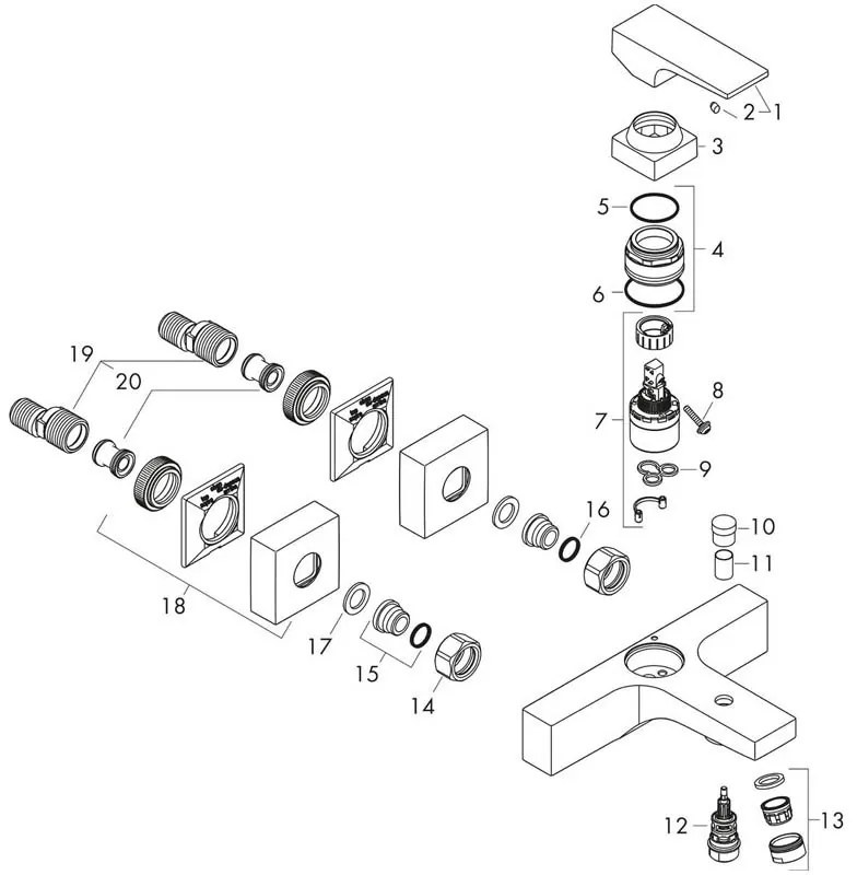 Baterie cada - dus, Hansgrohe, Metropol, negru mat