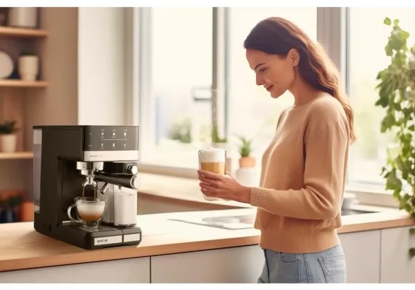 Sencor - Espressor manual cu portafiltru, 1350 W/230 V, negru/crom mat