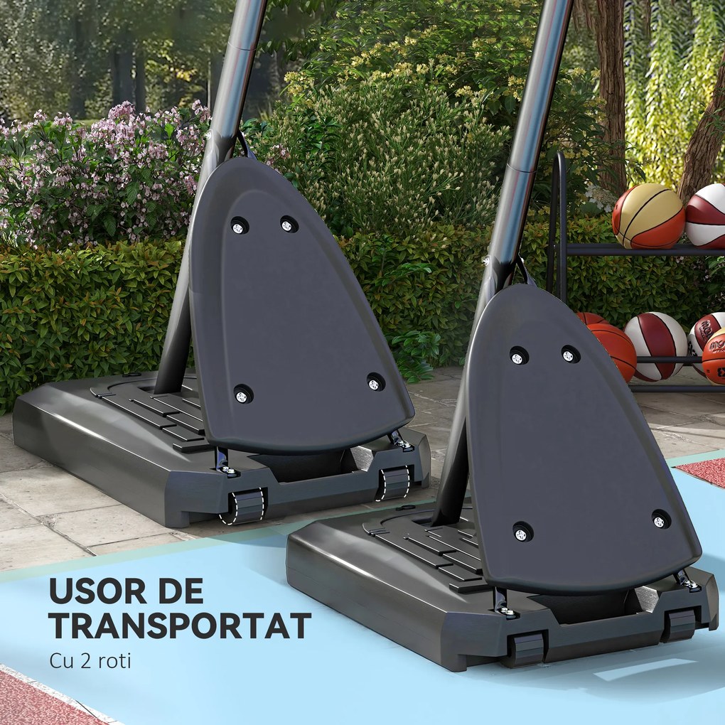 SPORTNOW Cos si suport de baschet reglabil pe inaltime cu panou robust si baza ponderata, portabil pe roti, 2,4-2,9 m | Aosom Romania