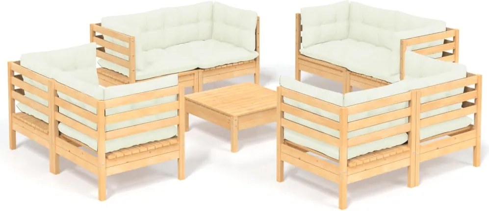 vidaXL Set mobilier grădină cu perne, 9 piese, crem, lemn de pin