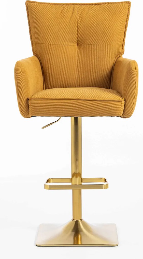 HR250KW Scaun Catifea Reiată Premium Ruloare Curry Galben Bază Aurie