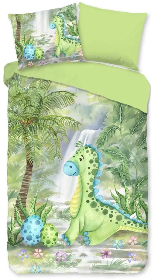 Lenjerie de pat pentru copii verde din bumbac pentru pat de o persoană, extinsă 140x220 cm Dani – Good Morning