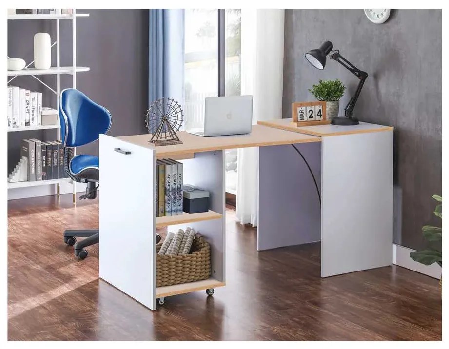 Birou extensibil Ternant, stejar / alb