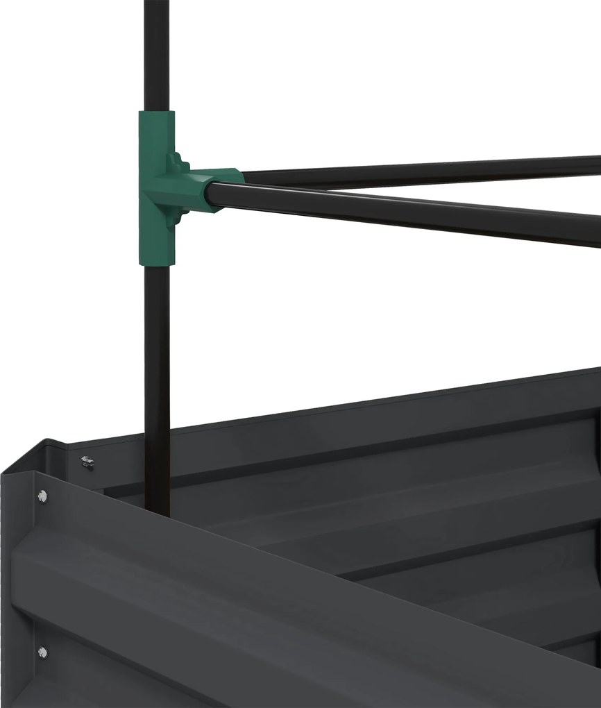 Outsunny Pat înălţat cu spalier cutie de plantare cu suport, fund deschis, rezistent la intemperii, 61 cm x 61 cm x 140 cm, Gri închis | Aosom Romania