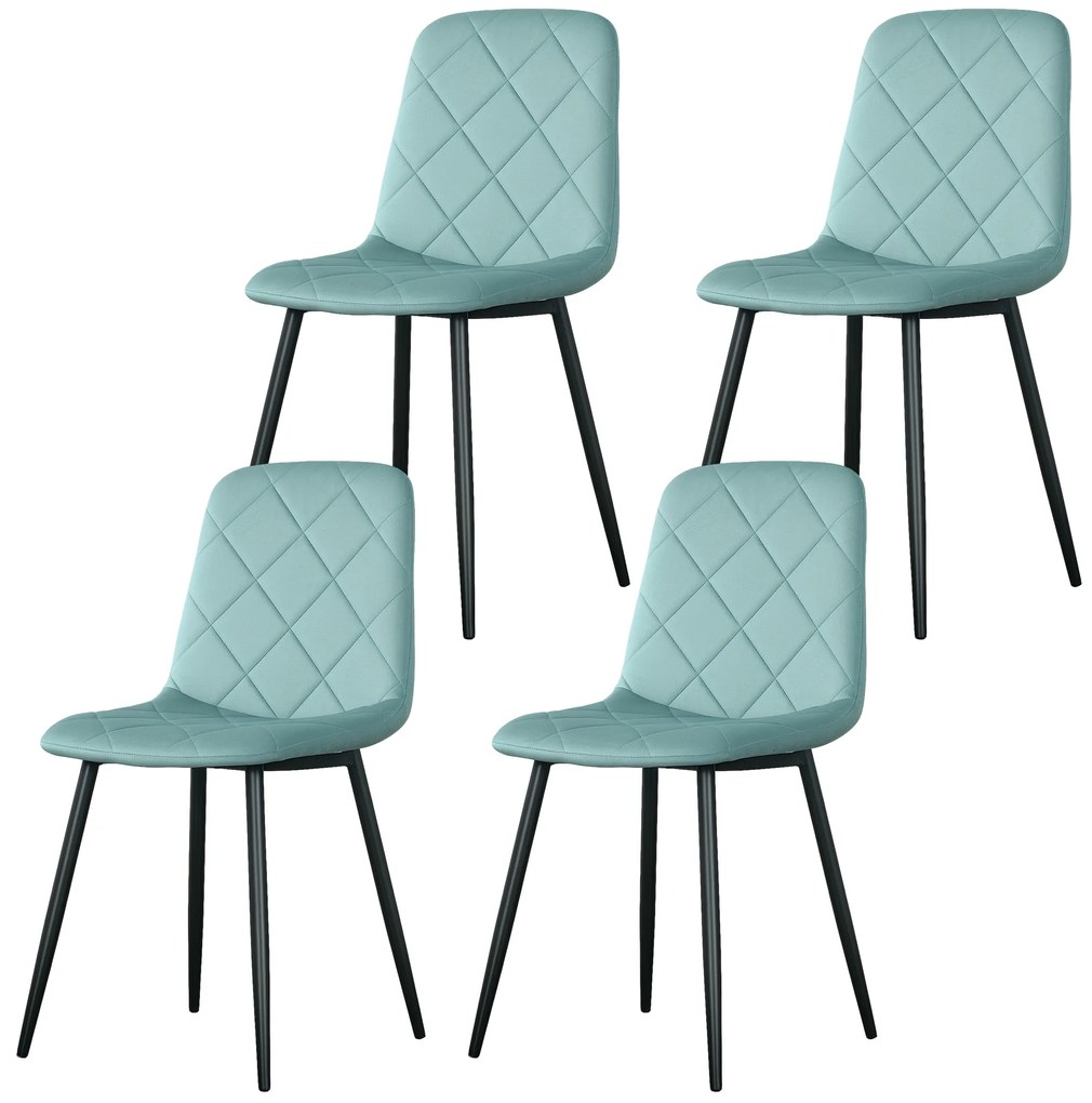 HOMCOM Lot de 4 scaune de sufragerie căptușite cu spătar înalt, picioare din oțel și material textil cu aspect de catifea, verde | Aosom Romania