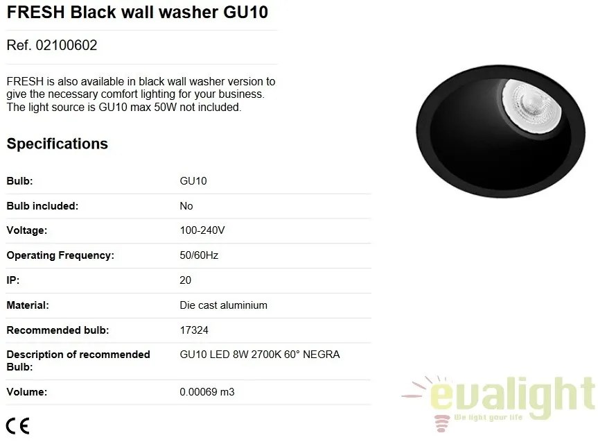 Spot incastrabil modern Wall washer negru 02100602