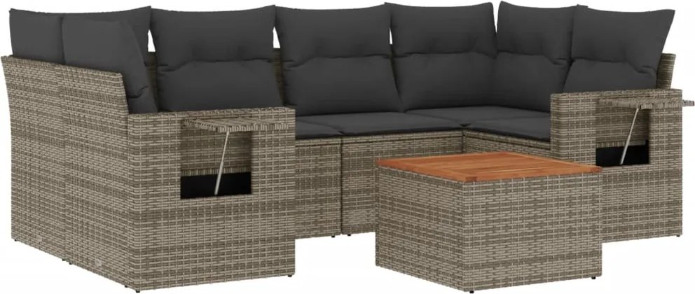 vidaXL Set canapele de grădină, 7 piese, cu perne, gri, poliratan